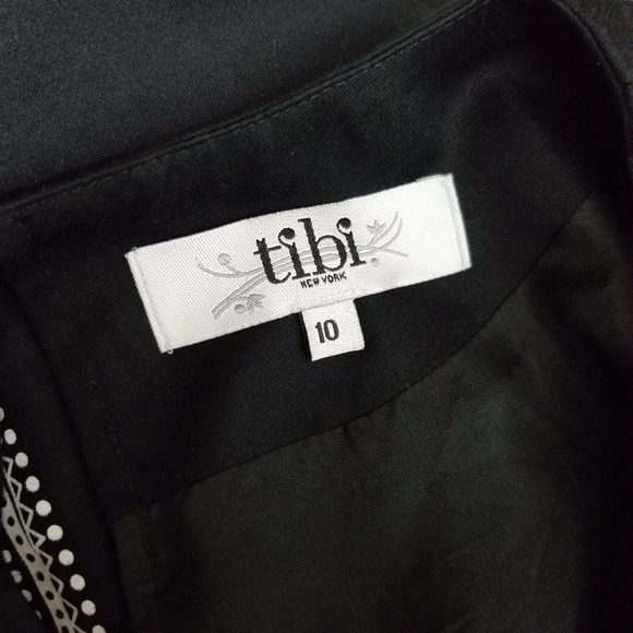 Tibi black white paisley print shift style 3/4 sleeve mini dress women's size 10 - Picture 8 of 9